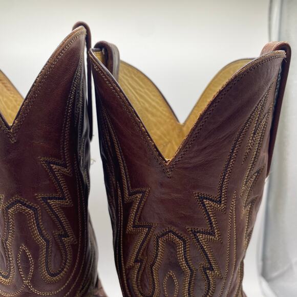 1883 Lucchese Brown Leather Caiman Inlay Snip Toe Cowboy Boots Embroider Men 8 D main image 6